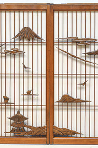 富士山を遠景に湖畔の清閑な風景を描いた書院セット　EZ2827　在庫4枚1組