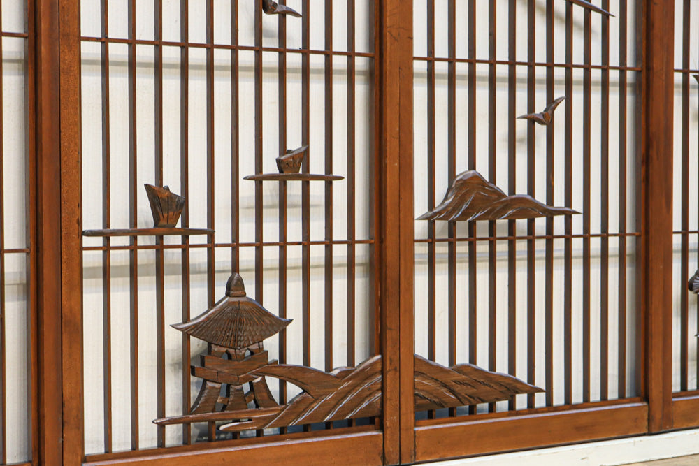 富士山を遠景に湖畔の清閑な風景を描いた書院セット　EZ2827　在庫4枚1組