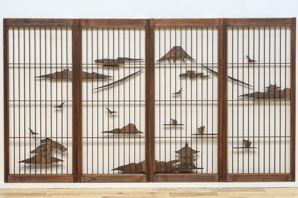 富士山を遠景に湖畔の清閑な風景を描いた書院セット　EZ2827　在庫4枚1組