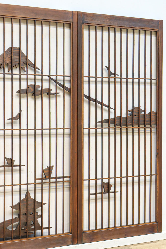 富士山を遠景に湖畔の清閑な風景を描いた書院セット　EZ2827　在庫4枚1組