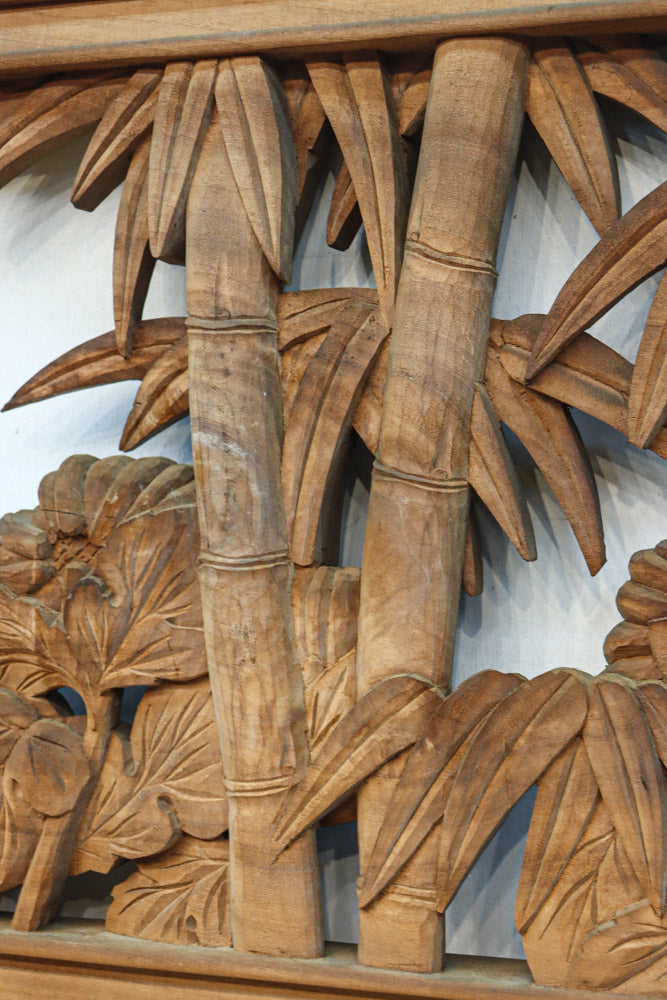 竹と菊を気品良く描いた木地色の欄間　EZ2831　在庫1枚