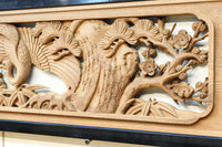 鶴や松竹梅を描いた華やかな眺めの深彫り欅彫刻欄間　EZ2833ab　在庫(a:1 b:1)枚