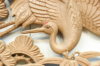 鶴や松竹梅を描いた華やかな眺めの深彫り欅彫刻欄間　EZ2833ab　在庫(a:1 b:1)枚