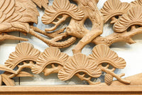 鶴や松竹梅を描いた華やかな眺めの深彫り欅彫刻欄間　EZ2833ab　在庫(a:1 b:1)枚