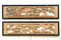 鶴や松竹梅を描いた華やかな眺めの深彫り欅彫刻欄間　EZ2833ab　在庫(a:1 b:1)枚