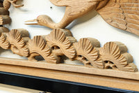 鶴や松竹梅を描いた華やかな眺めの深彫り欅彫刻欄間　EZ2833ab　在庫(a:1 b:1)枚