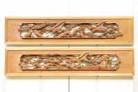 優しく温かみある色彩で鶴と松の彫刻装飾が映える深彫り彫刻欄間　EZ2834ab　在庫(a:1 b:1)枚