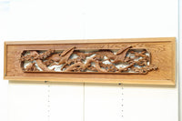 優しく温かみある色彩で鶴と松の彫刻装飾が映える深彫り彫刻欄間　EZ2834ab　在庫(a:1 b:1)枚