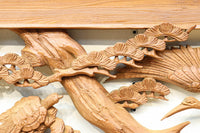 優しく温かみある色彩で鶴と松の彫刻装飾が映える深彫り彫刻欄間　EZ2834ab　在庫(a:1 b:1)枚