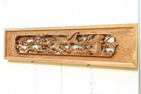 優しく温かみある色彩で鶴と松の彫刻装飾が映える深彫り彫刻欄間　EZ2834ab　在庫(a:1 b:1)枚