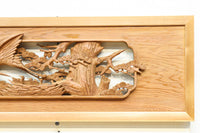 優しく温かみある色彩で鶴と松の彫刻装飾が映える深彫り彫刻欄間　EZ2834ab　在庫(a:1 b:1)枚