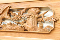 優しく温かみある色彩で鶴と松の彫刻装飾が映える深彫り彫刻欄間　EZ2834ab　在庫(a:1 b:1)枚