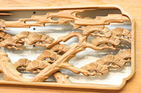 優しく温かみある色彩で鶴と松の彫刻装飾が映える深彫り彫刻欄間　EZ2834ab　在庫(a:1 b:1)枚