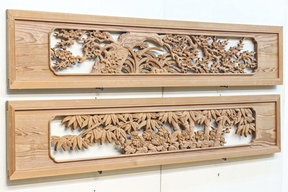 華やかに飾り立てられた梅竹の見応えある欄間　EZ2835ab　在庫(a:1 b:1)枚