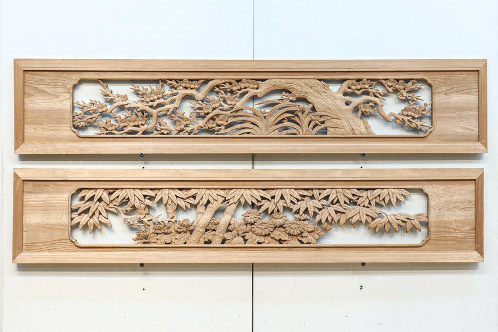 華やかに飾り立てられた梅竹の見応えある欄間　EZ2835ab　在庫(a:1 b:1)枚