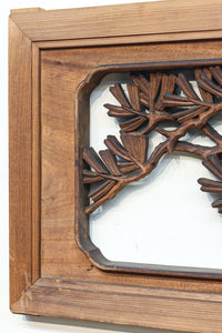 味わい深い木地の色彩に松竹梅を描く風情ある深彫彫刻欄間　EZ2836ab　在庫(a:1 b:1)枚