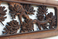 味わい深い木地の色彩に松竹梅を描く風情ある深彫彫刻欄間　EZ2836ab　在庫(a:1 b:1)枚