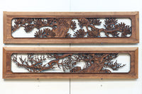 味わい深い木地の色彩に松竹梅を描く風情ある深彫彫刻欄間　EZ2836ab　在庫(a:1 b:1)枚