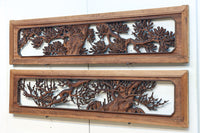 味わい深い木地の色彩に松竹梅を描く風情ある深彫彫刻欄間　EZ2836ab　在庫(a:1 b:1)枚
