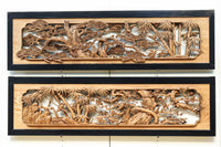 縁起良い松竹梅の彫刻を黒枠で囲い上品な面持ちの深彫り彫刻欄間　EZ2837ab　在庫(a:1 b:1)枚