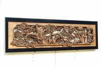 縁起良い松竹梅の彫刻を黒枠で囲い上品な面持ちの深彫り彫刻欄間　EZ2837ab　在庫(a:1 b:1)枚