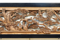 縁起良い松竹梅の彫刻を黒枠で囲い上品な面持ちの深彫り彫刻欄間　EZ2837ab　在庫(a:1 b:1)枚