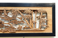 縁起良い松竹梅の彫刻を黒枠で囲い上品な面持ちの深彫り彫刻欄間　EZ2837ab　在庫(a:1 b:1)枚