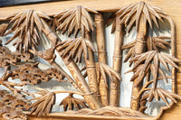 縁起良い松竹梅の彫刻を黒枠で囲い上品な面持ちの深彫り彫刻欄間　EZ2837ab　在庫(a:1 b:1)枚