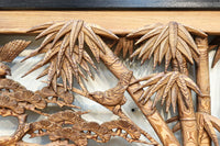 縁起良い松竹梅の彫刻を黒枠で囲い上品な面持ちの深彫り彫刻欄間　EZ2837ab　在庫(a:1 b:1)枚