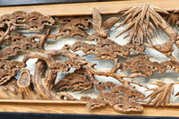 縁起良い松竹梅の彫刻を黒枠で囲い上品な面持ちの深彫り彫刻欄間　EZ2837ab　在庫(a:1 b:1)枚