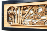 縁起良い松竹梅の彫刻を黒枠で囲い上品な面持ちの深彫り彫刻欄間　EZ2837ab　在庫(a:1 b:1)枚