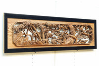 縁起良い松竹梅の彫刻を黒枠で囲い上品な面持ちの深彫り彫刻欄間　EZ2837ab　在庫(a:1 b:1)枚