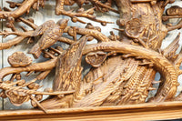 縁起良い松竹梅の彫刻を黒枠で囲い上品な面持ちの深彫り彫刻欄間　EZ2837ab　在庫(a:1 b:1)枚