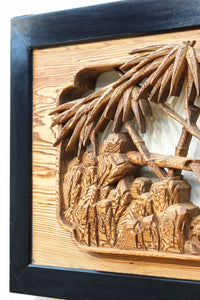 縁起良い松竹梅の彫刻を黒枠で囲い上品な面持ちの深彫り彫刻欄間　EZ2837ab　在庫(a:1 b:1)枚