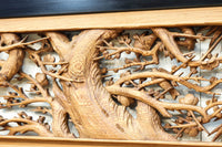 縁起良い松竹梅の彫刻を黒枠で囲い上品な面持ちの深彫り彫刻欄間　EZ2837ab　在庫(a:1 b:1)枚