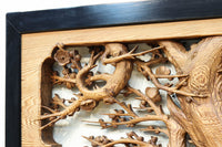 縁起良い松竹梅の彫刻を黒枠で囲い上品な面持ちの深彫り彫刻欄間　EZ2837ab　在庫(a:1 b:1)枚