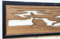 鴈(ガン)が戯れたり飛び立っていく姿を描いた仄々とした彫刻欄間　EZ2838ab　在庫2枚一組
