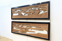 鴈(ガン)が戯れたり飛び立っていく姿を描いた仄々とした彫刻欄間　EZ2838ab　在庫2枚一組