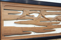 鴈(ガン)が戯れたり飛び立っていく姿を描いた仄々とした彫刻欄間　EZ2838ab　在庫2枚一組