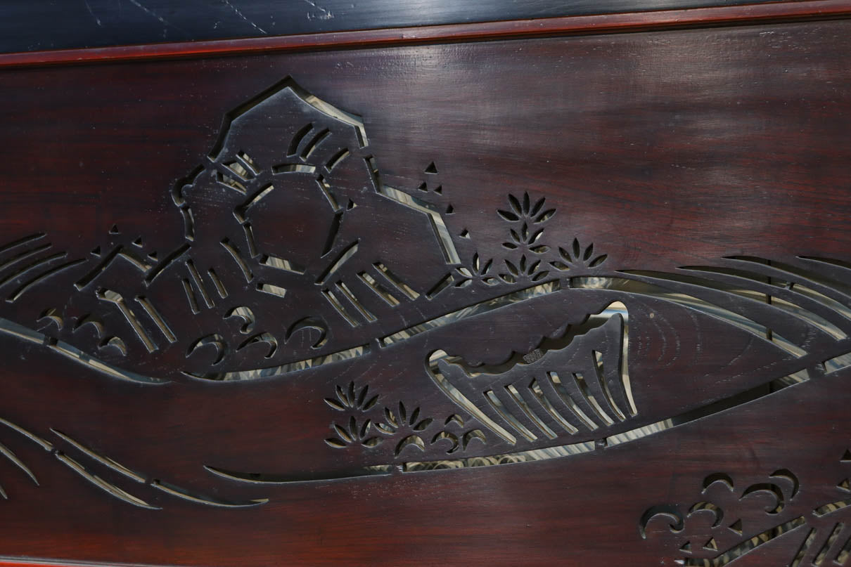 幅2125ミリ！！鯉が波間に顔を出す透かし絵で風情ある長尺漆欄間　EZ2839　在庫1枚