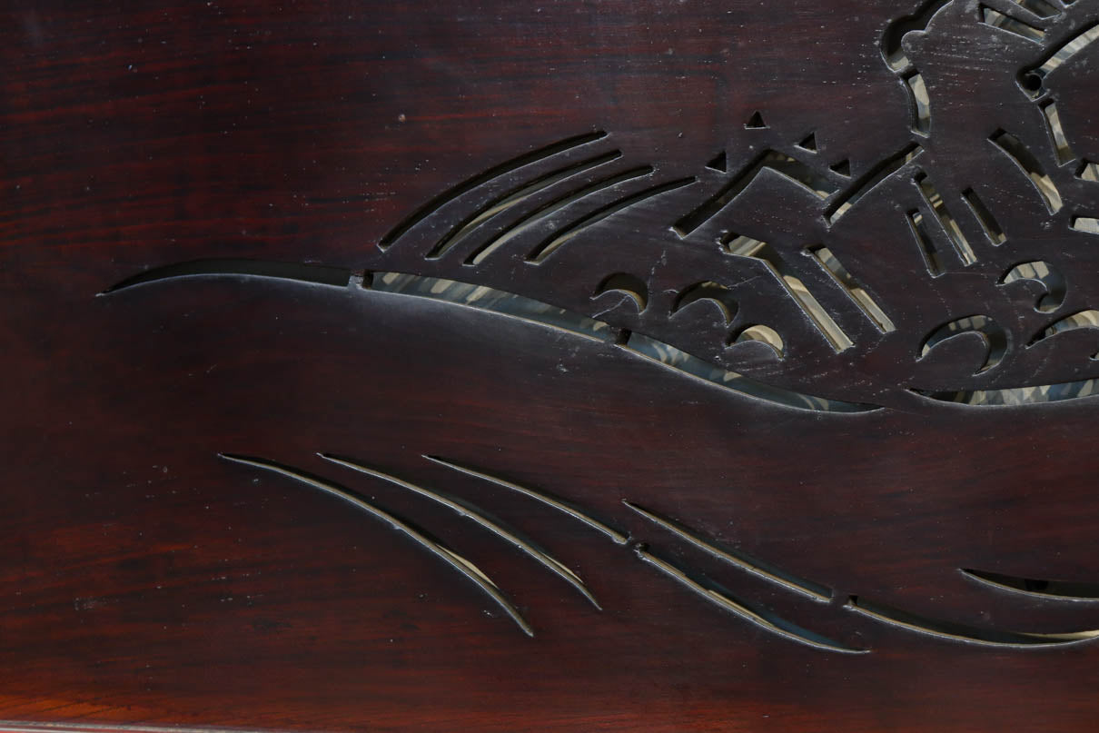 幅2125ミリ！！鯉が波間に顔を出す透かし絵で風情ある長尺漆欄間　EZ2839　在庫1枚