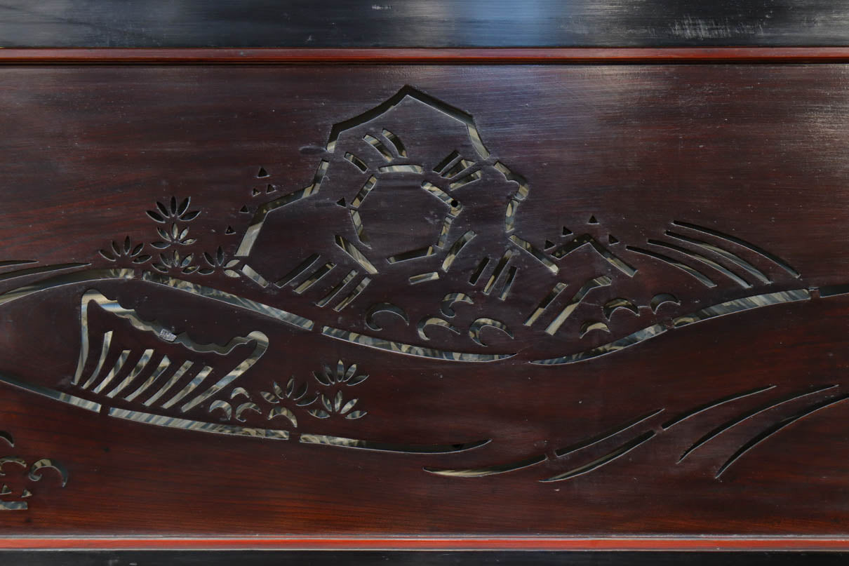 幅2125ミリ！！鯉が波間に顔を出す透かし絵で風情ある長尺漆欄間　EZ2839　在庫1枚