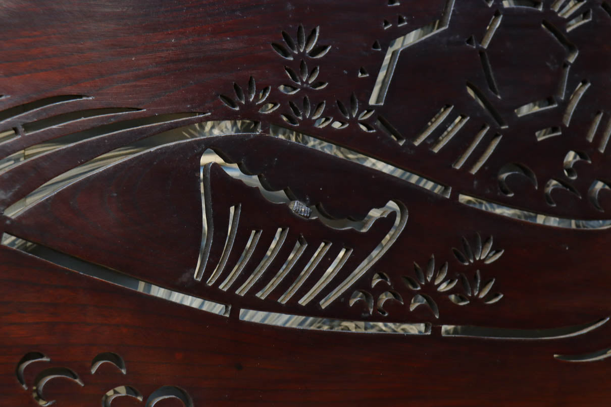 幅2125ミリ！！鯉が波間に顔を出す透かし絵で風情ある長尺漆欄間　EZ2839　在庫1枚