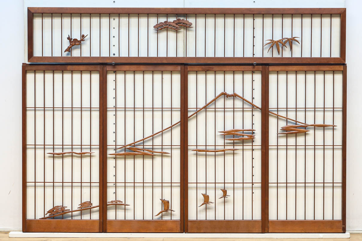 松竹梅と富士山を美しく描いた欄間・書院セット　EZ2847　在庫5枚一組
