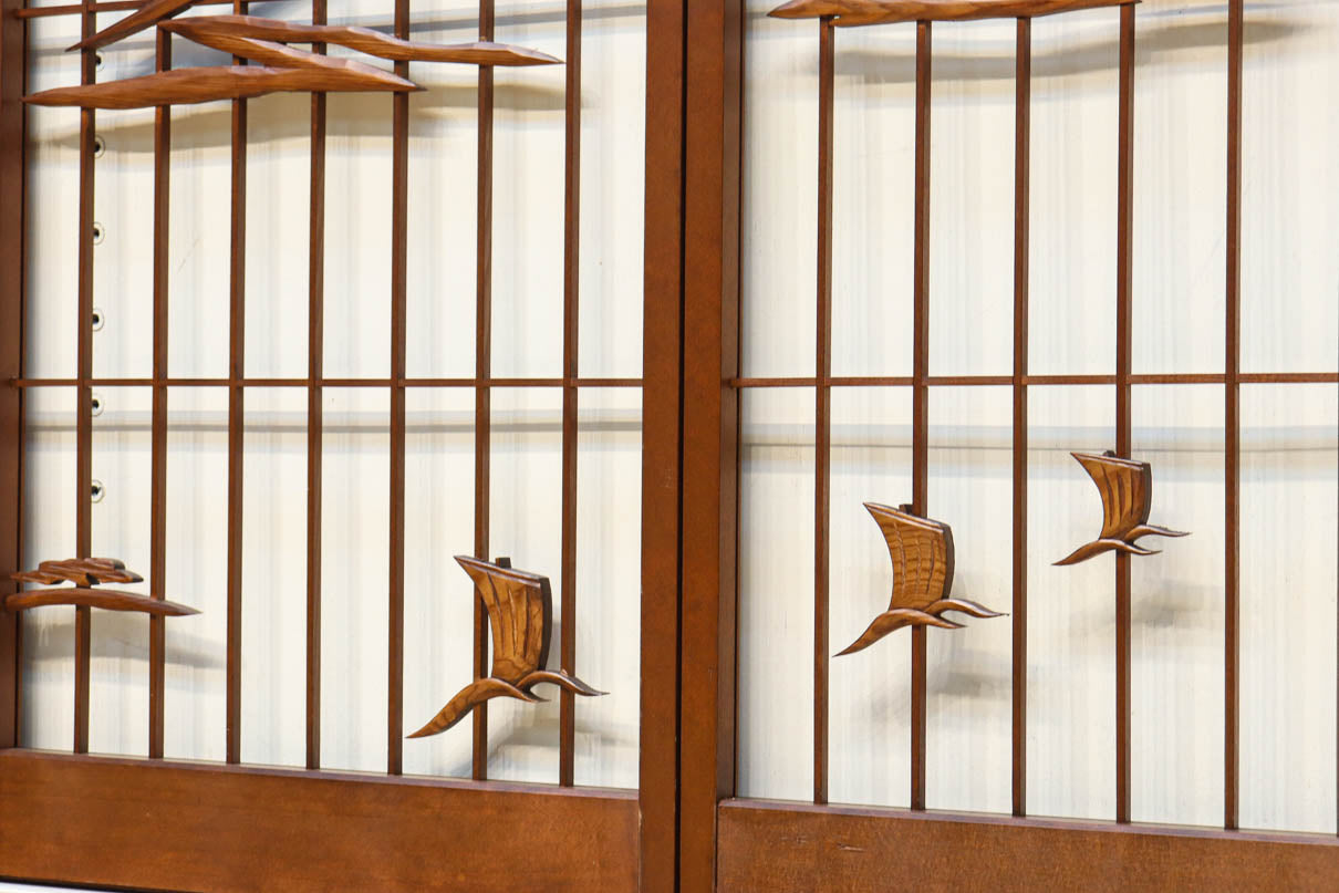 松竹梅と富士山を美しく描いた欄間・書院セット　EZ2847　在庫5枚一組