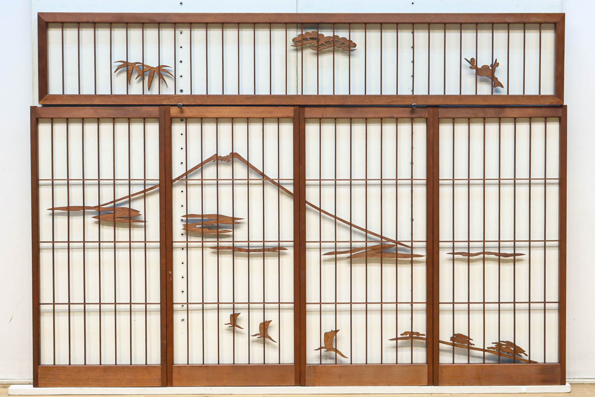 松竹梅と富士山を美しく描いた欄間・書院セット　EZ2847　在庫5枚一組