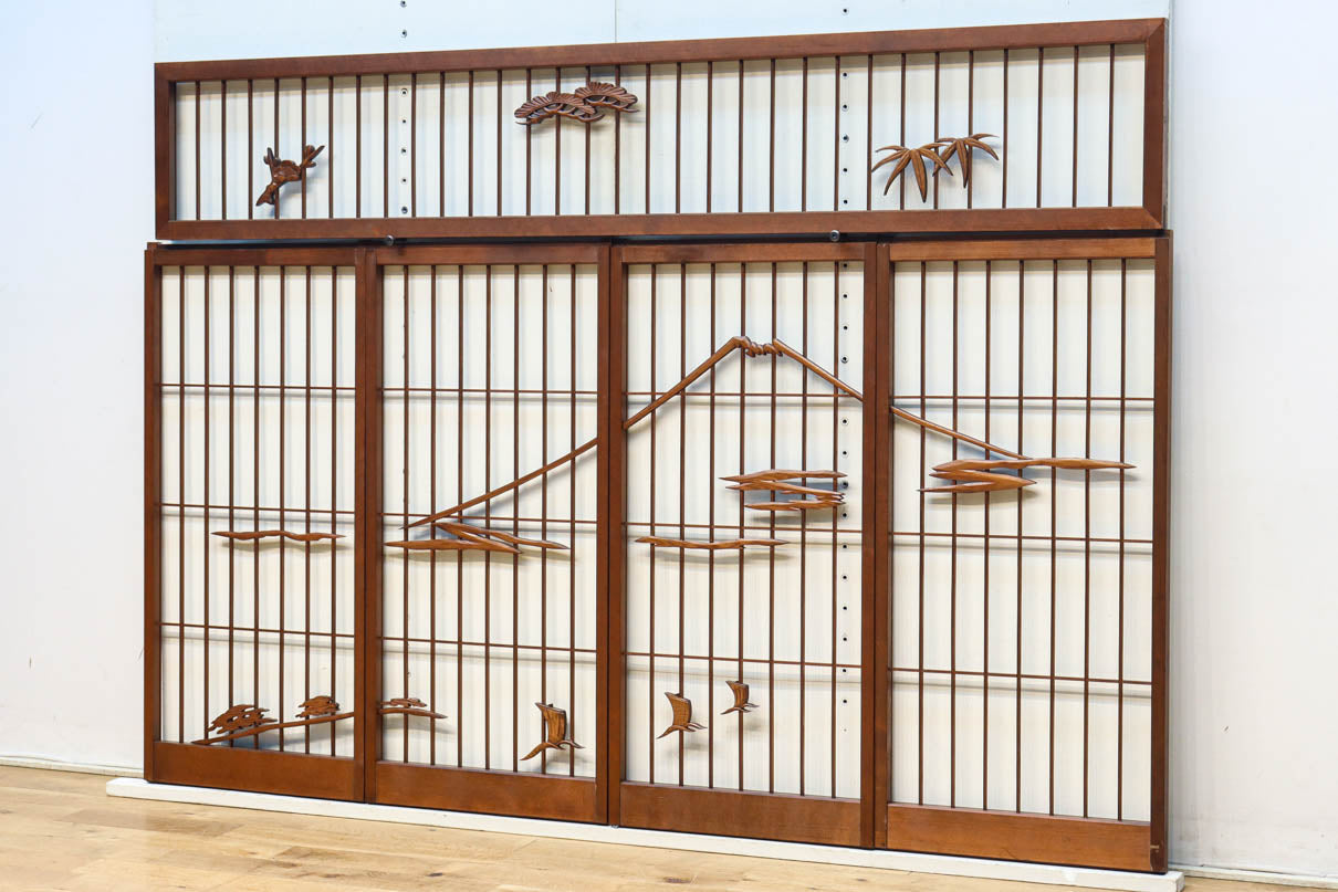 松竹梅と富士山を美しく描いた欄間・書院セット　EZ2847　在庫5枚一組