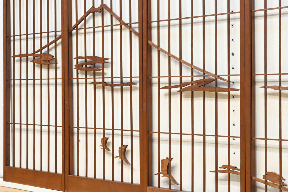 松竹梅と富士山を美しく描いた欄間・書院セット　EZ2847　在庫5枚一組