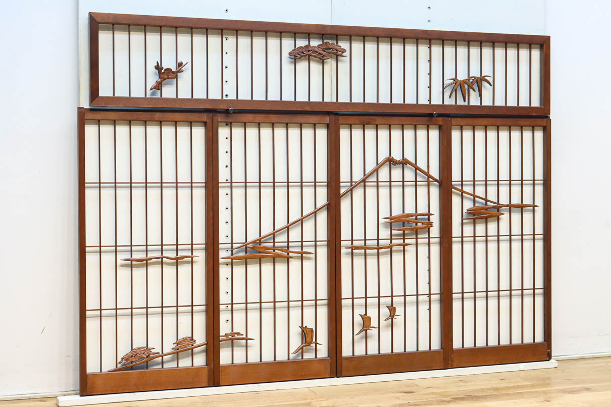 松竹梅と富士山を美しく描いた欄間・書院セット　EZ2847　在庫5枚一組