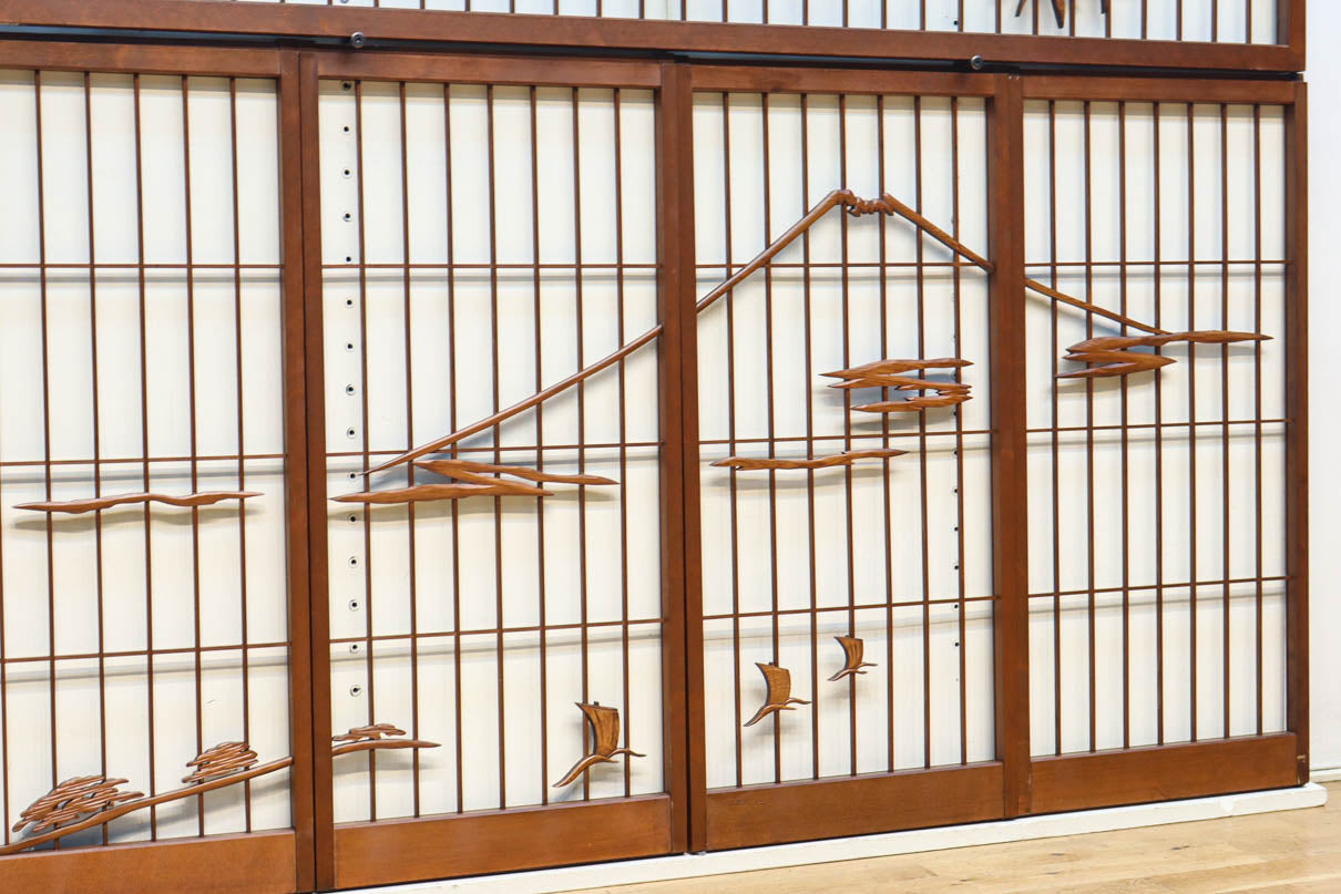 松竹梅と富士山を美しく描いた欄間・書院セット　EZ2847　在庫5枚一組